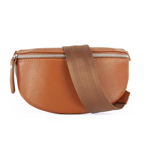 lePelou Leder Bauchtasche für Damen mit Wechselgurt, Festival Tasche, Frauen Bauchtasche mit breitem Schultergurt, Kleine Umhängetasche, Crossbody Tasche, Geschenk für Damen (Cognac 6, M) von lePelou