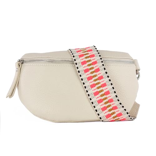 lePelou Leder Bauchtasche für Damen mit Wechselgurt, Festival Tasche, Frauen Bauchtasche mit breitem Schultergurt, Kleine Umhängetasche, Crossbody Tasche, Geschenk für Damen (Creme 2, L) von lePelou