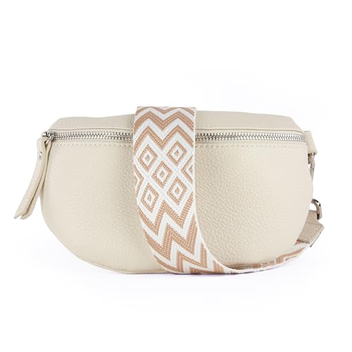 lePelou Leder Bauchtasche für Damen mit Wechselgurt, Festival Tasche, Frauen Bauchtasche mit breitem Schultergurt, Kleine Umhängetasche, Crossbody Tasche, Geschenk für Damen (Creme 3, M) von lePelou