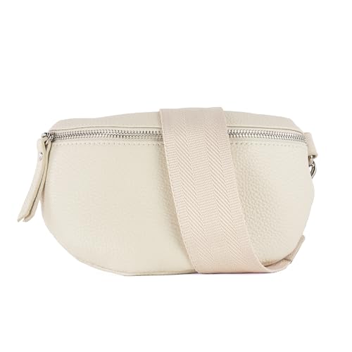 lePelou Leder Bauchtasche für Damen mit Wechselgurt, Festival Tasche, Frauen Bauchtasche mit breitem Schultergurt, Kleine Umhängetasche, Crossbody Tasche, Geschenk für Damen (Creme 5, L) von lePelou