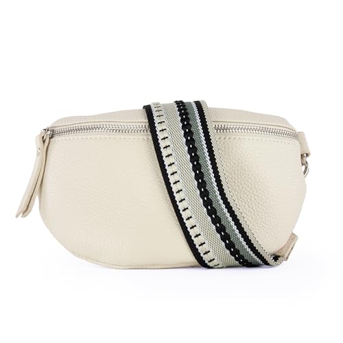 lePelou Leder Bauchtasche für Damen mit Wechselgurt, Festival Tasche, Frauen Bauchtasche mit breitem Schultergurt, Kleine Umhängetasche, Crossbody Tasche, Geschenk für Damen (Creme 6, L) von lePelou