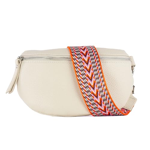 lePelou Leder Bauchtasche für Damen mit Wechselgurt, Festival Tasche, Frauen Bauchtasche mit breitem Schultergurt, Kleine Umhängetasche, Crossbody Tasche, Geschenk für Damen (Creme 8, L) von lePelou