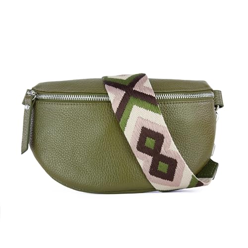 lePelou Leder Bauchtasche für Damen mit Wechselgurt, Festival Tasche, Frauen Bauchtasche mit breitem Schultergurt, Kleine Umhängetasche, Crossbody Tasche, Geschenk für Damen (Khaki 1, M) von lePelou