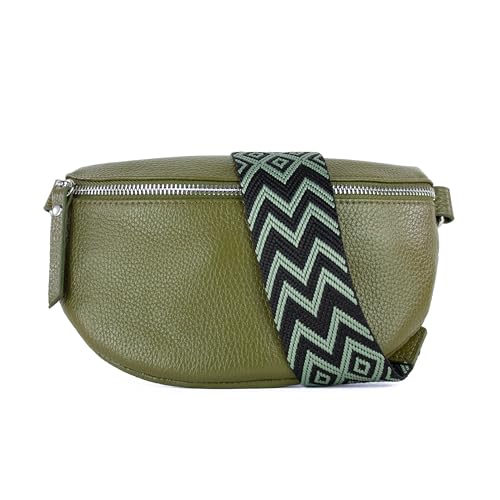 lePelou Leder Bauchtasche für Damen mit Wechselgurt, Festival Tasche, Frauen Bauchtasche mit breitem Schultergurt, Kleine Umhängetasche, Crossbody Tasche, Geschenk für Damen (Khaki 2, L) von lePelou