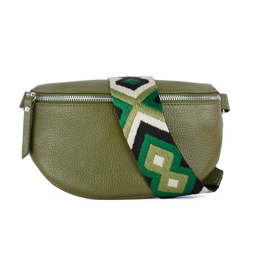 lePelou Leder Bauchtasche für Damen mit Wechselgurt, Festival Tasche, Frauen Bauchtasche mit breitem Schultergurt, Kleine Umhängetasche, Crossbody Tasche, Geschenk für Damen (Khaki 4, L) von lePelou