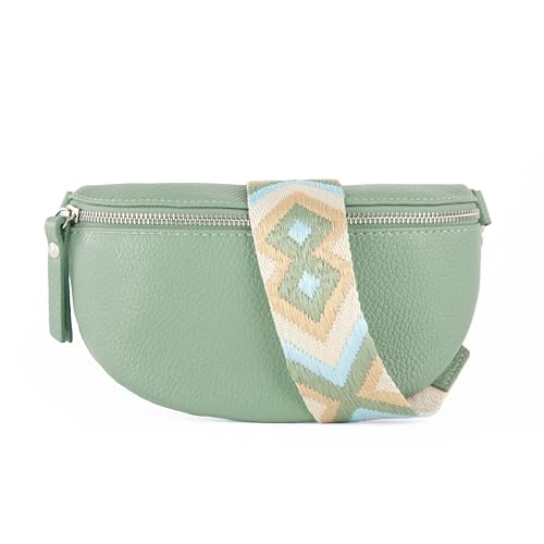 lePelou Leder Bauchtasche für Damen mit Wechselgurt, Festival Tasche, Frauen Bauchtasche mit breitem Schultergurt, Kleine Umhängetasche, Crossbody Tasche, Geschenk für Damen (Mint 1, L) von lePelou