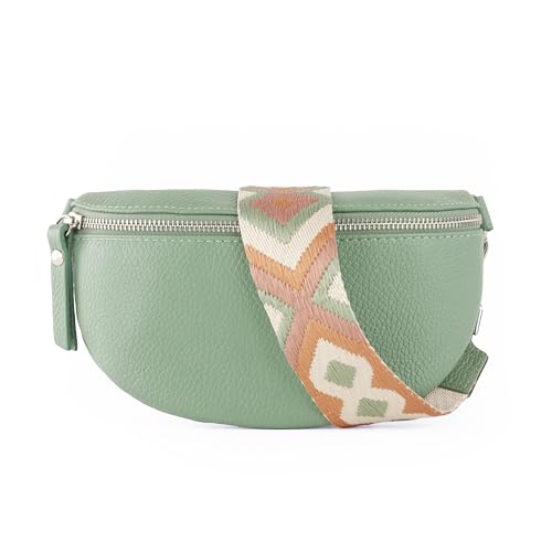 lePelou Leder Bauchtasche für Damen mit Wechselgurt, Festival Tasche, Frauen Bauchtasche mit breitem Schultergurt, Kleine Umhängetasche, Crossbody Tasche, Geschenk für Damen (Mint 2, L) von lePelou