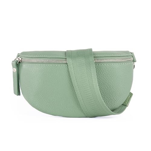 lePelou Leder Bauchtasche für Damen mit Wechselgurt, Festival Tasche, Frauen Bauchtasche mit breitem Schultergurt, Kleine Umhängetasche, Crossbody Tasche, Geschenk für Damen (Mint 4, L) von lePelou