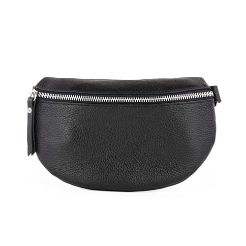 lePelou Leder Bauchtasche für Damen mit Wechselgurt, Festival Tasche, Frauen Bauchtasche mit breitem Schultergurt, Kleine Umhängetasche, Crossbody Tasche, Geschenk für Damen (Schwarz, L) von lePelou