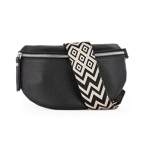 lePelou Leder Bauchtasche für Damen mit Wechselgurt, Festival Tasche, Frauen Bauchtasche mit breitem Schultergurt, Kleine Umhängetasche, Crossbody Tasche, Geschenk für Damen (Schwarz 3, M) von lePelou