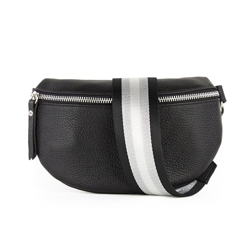 lePelou Leder Bauchtasche für Damen mit Wechselgurt, Festival Tasche, Frauen Bauchtasche mit breitem Schultergurt, Kleine Umhängetasche, Crossbody Tasche, Geschenk für Damen (Schwarz 4, L) von lePelou