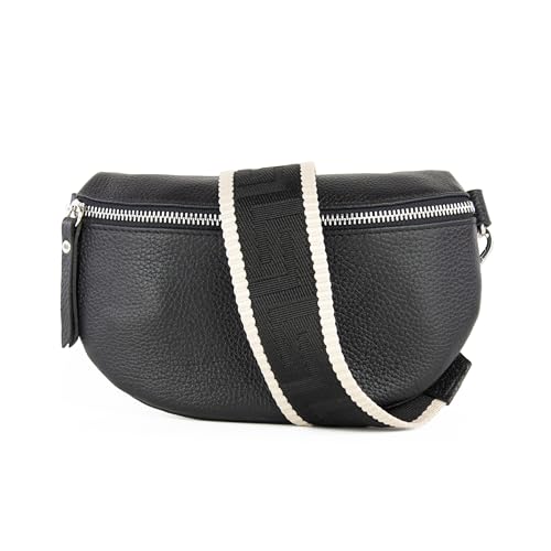 lePelou Leder Bauchtasche für Damen mit Wechselgurt, Festival Tasche, Frauen Bauchtasche mit breitem Schultergurt, Kleine Umhängetasche, Crossbody Tasche, Geschenk für Damen (Schwarz 5, L) von lePelou