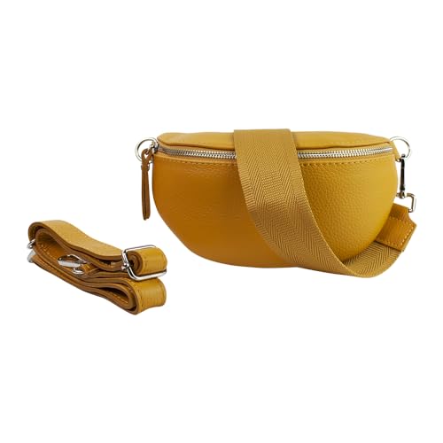 lePelou Leder Bauchtasche für Damen mit Wechselgurt, Festival Tasche, Frauen Bauchtasche mit breitem Schultergurt, Kleine Umhängetasche, Crossbody Tasche, Geschenk für Damen (Senfgelb 1, L) von lePelou