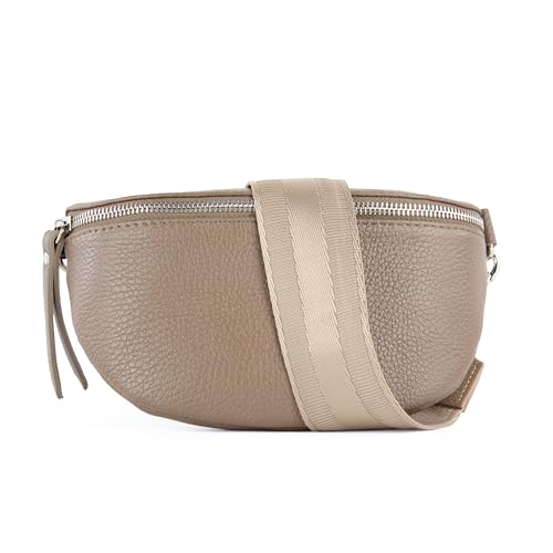 lePelou Leder Bauchtasche für Damen mit Wechselgurt, Festival Tasche, Frauen Bauchtasche mit breitem Schultergurt, Kleine Umhängetasche, Crossbody Tasche, Geschenk für Damen (Taupe 3, M) von lePelou