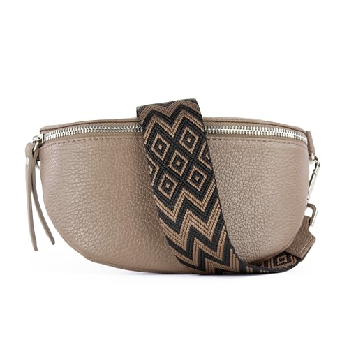 lePelou Leder Bauchtasche für Damen mit Wechselgurt, Festival Tasche, Frauen Bauchtasche mit breitem Schultergurt, Kleine Umhängetasche, Crossbody Tasche, Geschenk für Damen (Taupe 4, S) von lePelou