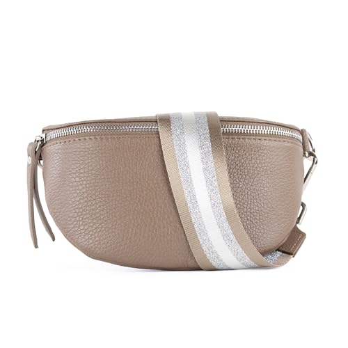 lePelou Leder Bauchtasche für Damen mit Wechselgurt, Festival Tasche, Frauen Bauchtasche mit breitem Schultergurt, Kleine Umhängetasche, Crossbody Tasche, Geschenk für Damen (Taupe 5, L) von lePelou