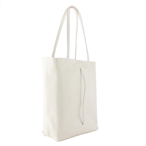 lePelou Leder Shopper, große Handtasche, Leder Umhängetasche, große Beuteltasche aus Leder, Einkaufstasche, Leder Schultertasche (Creme) von lePelou