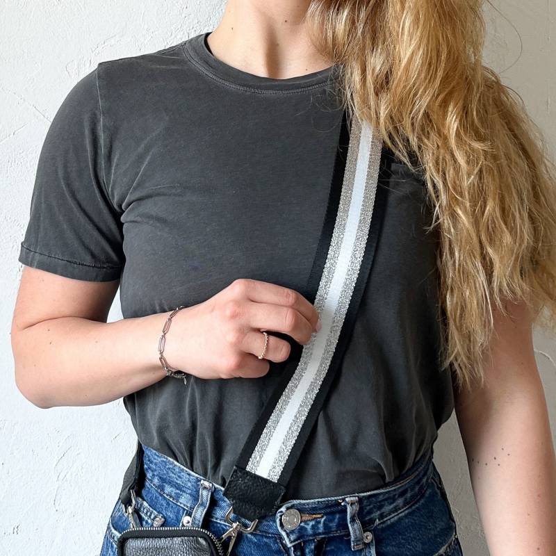 Schwarzer Taschengurt Aus Leder & Stoff Damen, Breiter Taschenriemen, Verstellbarer Wechselgurt, Gurt Personalisiert, Geschenk Freundin von lePelouStudio