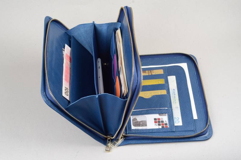 Blau Leder Ipad Mini Tasche Doppelreißverschluss Geldbörse Mit Griff Blau Leder Ipad Mini Tasche Doppelreißverschluss Geldbörse Mit Griff von leathercase