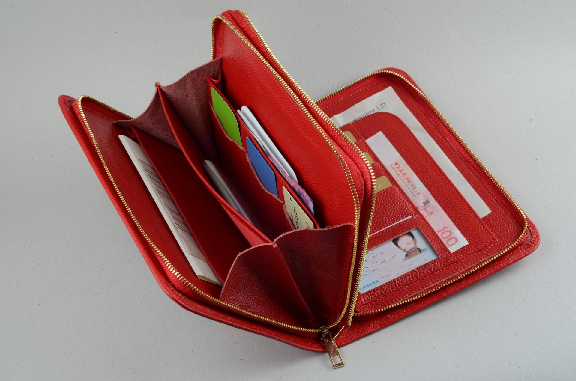 Rote Ledertasche Für Ipad Mini Portemonnaie Mit Griff Reißverschluss von leathercase