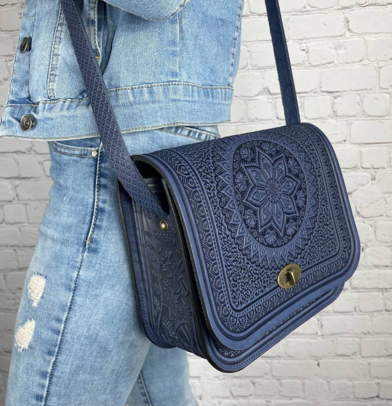 Blau Leder Geldbörse Schultertasche Handgemachte Handtasche Crossbody Personalisierte Geschenk von leathercraftByVector