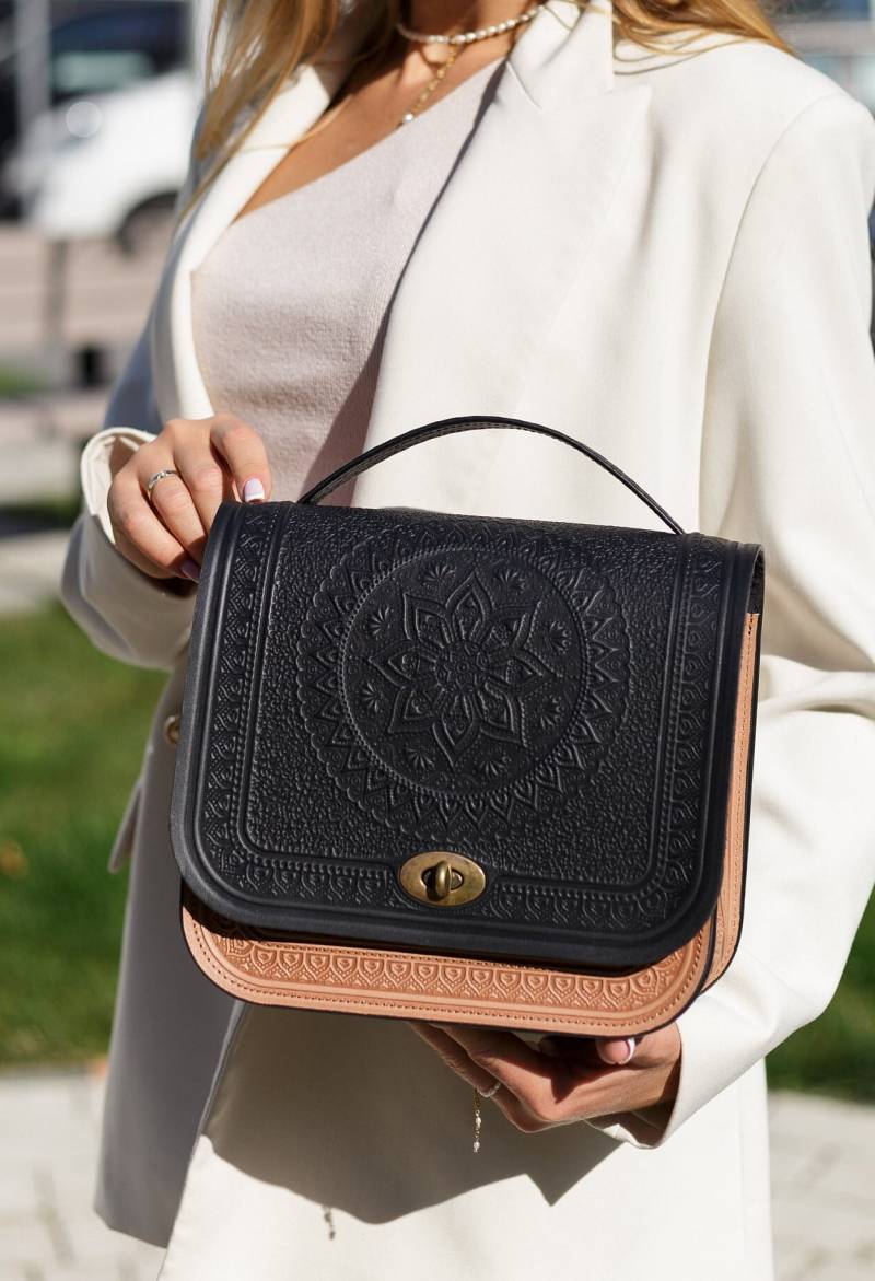 Echtleder Handtasche Ukrainisch-Made Geprägte Schulter Geldbörse von leathercraftByVector