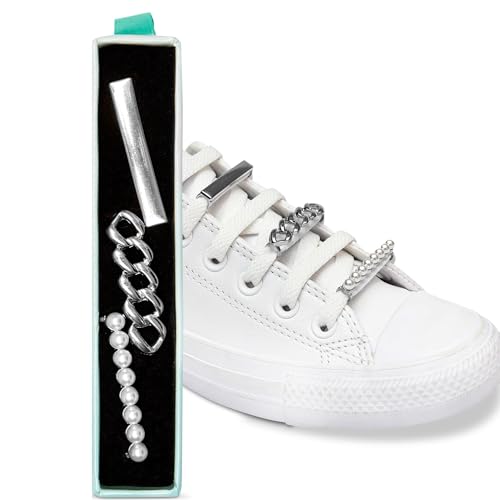 leazy Bling - Schuhschmuck für Sneakers, Freizeitschuhe – Schuh Schmuck Clips in Gold mit Strassteinen, Perlen - Schnürsenkel Anhänger für Mädchen und Damen von leazy