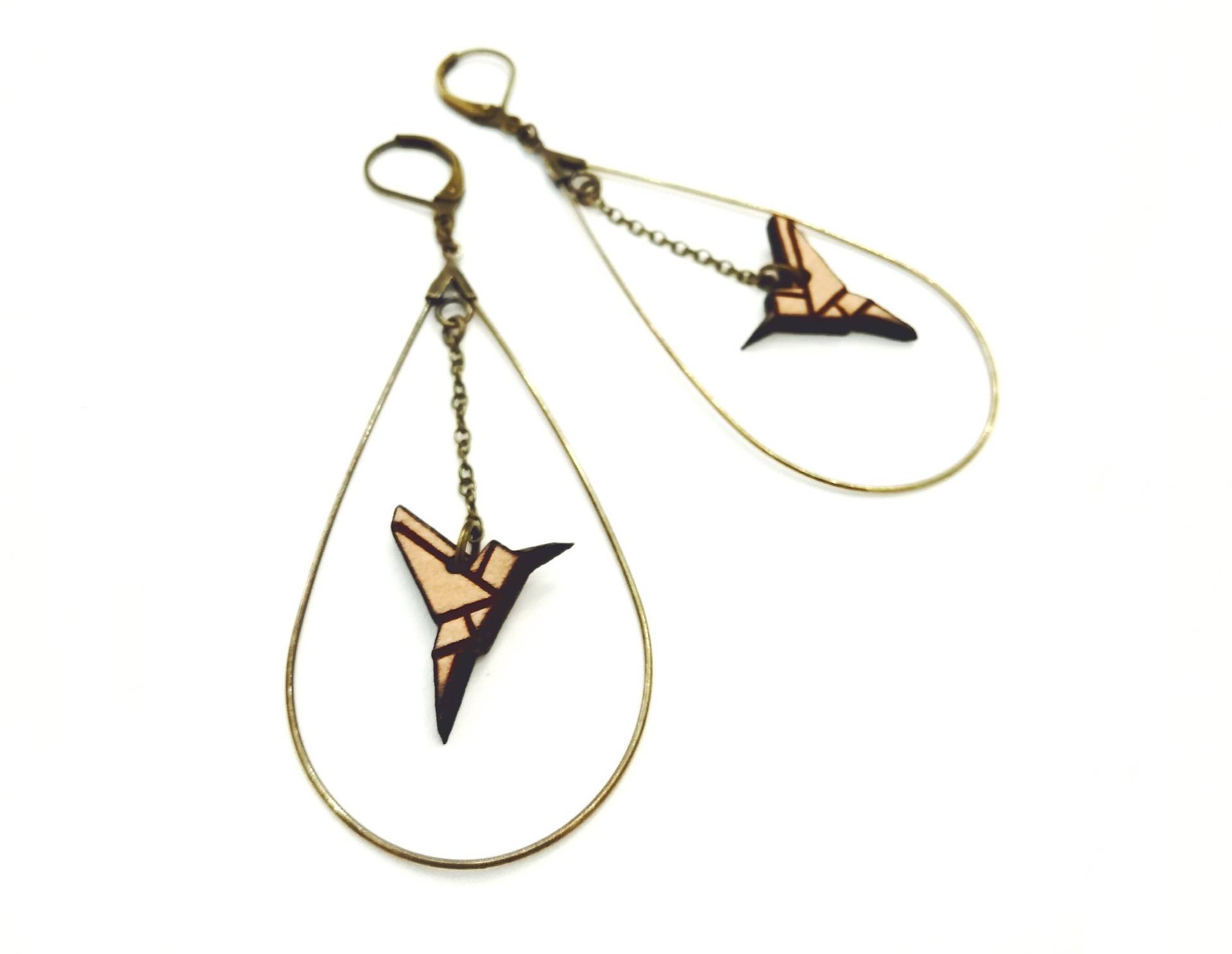 Schwere Holz Ohrringe - Bronze Kolibri in Tropfen Schweben Schwere Holz Ohrringe - Bronze Kolibri in Tropfen Schweben von leboisadesoreilles