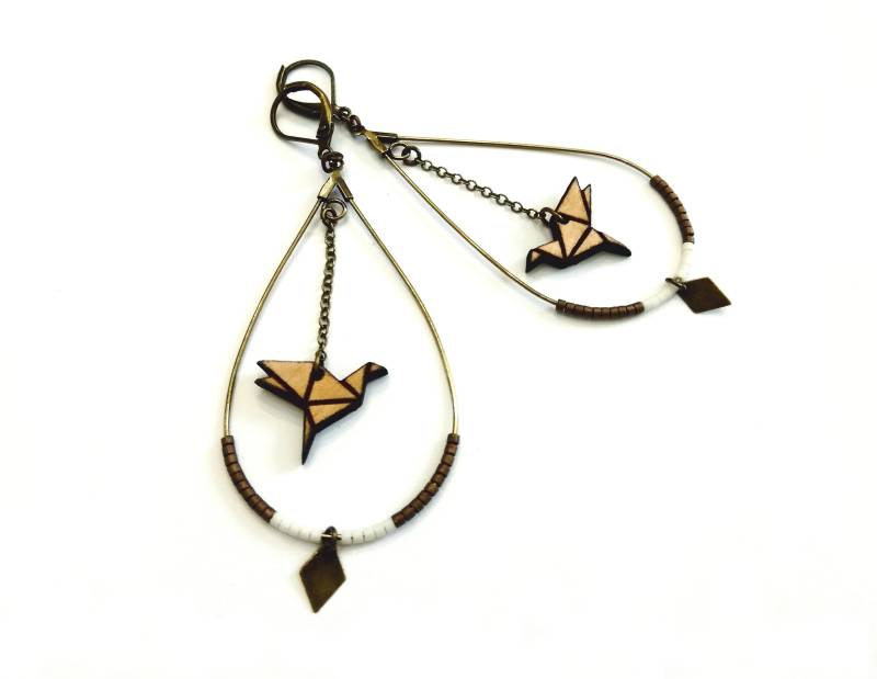 Vogel in Tropfen Schwere Holz Baumeln Ohrringe - Bronze Geschmückt Mit Perlen Miyuki Ausgesetzt Vogel in Tropfen Schwere Holz Baumeln Ohrringe - Bronze Geschmückt Mit Perlen Miyuki Ausgesetzt von leboisadesoreilles