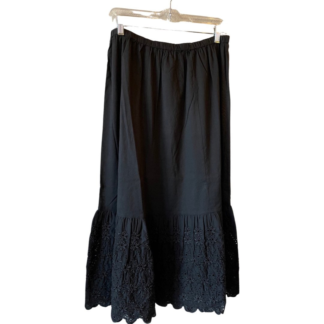 Schwarzer Rock/Petticoat Aus Baumwoll Voile Mit Besticktem Saum von leeza888