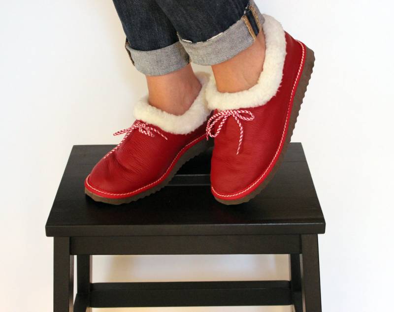 Damen Hausschuhe Aus Schaffell Leder Und Sehr Weichem Fell Innen. Wirklich Warm Total Handgemacht, Ein Tolles Geschenk Für Mama von lefushop