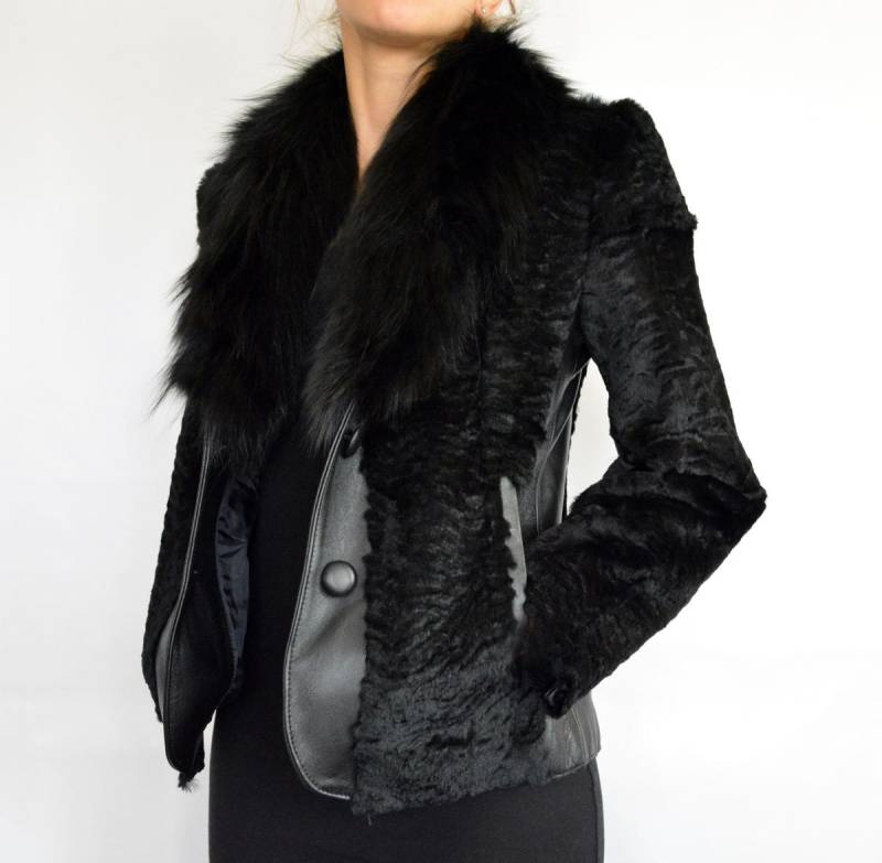 Damen Jacke Aus Echtem Leder Und Fuchspelz in Schwarz. Handgemachte Kurze Lederjacke, Eine Tolle Für Sie von lefushop