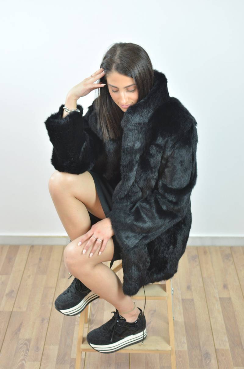 Damen Pelzmantel Aus Echtem Leder Und Kaninchenfell in Schwarz. Handgemachter Für Damen, Ein Toller Sie Damen Pelzmantel Aus Echtem Leder Und Kaninchenfell in Schwarz. Handgemachter Für Damen, Ein Toller Sie von lefushop