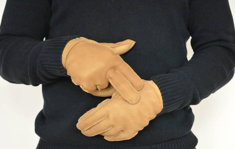 Herren Lederhandschuhe Aus Beigem Schaffellleder. Total Handgemacht, Wirklich Warm Und Stilvoll, Ein Tolles Geschenk Für Ihn von lefushop