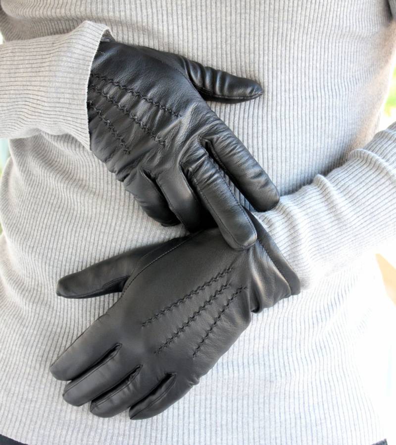Herren Lederhandschuhe Aus Schwarzem Schaffellleder. Total Handgefertigt, Wirklich Warm Und Stylisch, Ein Tolles Geschenk Für Ihn von lefushop