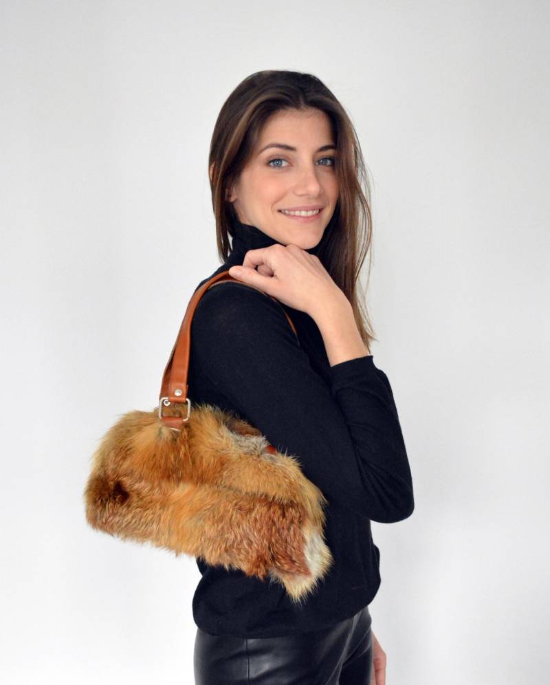 Kleine Schultertasche Für Damen Aus Braunem Fuchspelz Mit Lederschultergurten. Total Handgemachte Damenhandtasche, Ein Tolles Geschenk Sie von lefushop