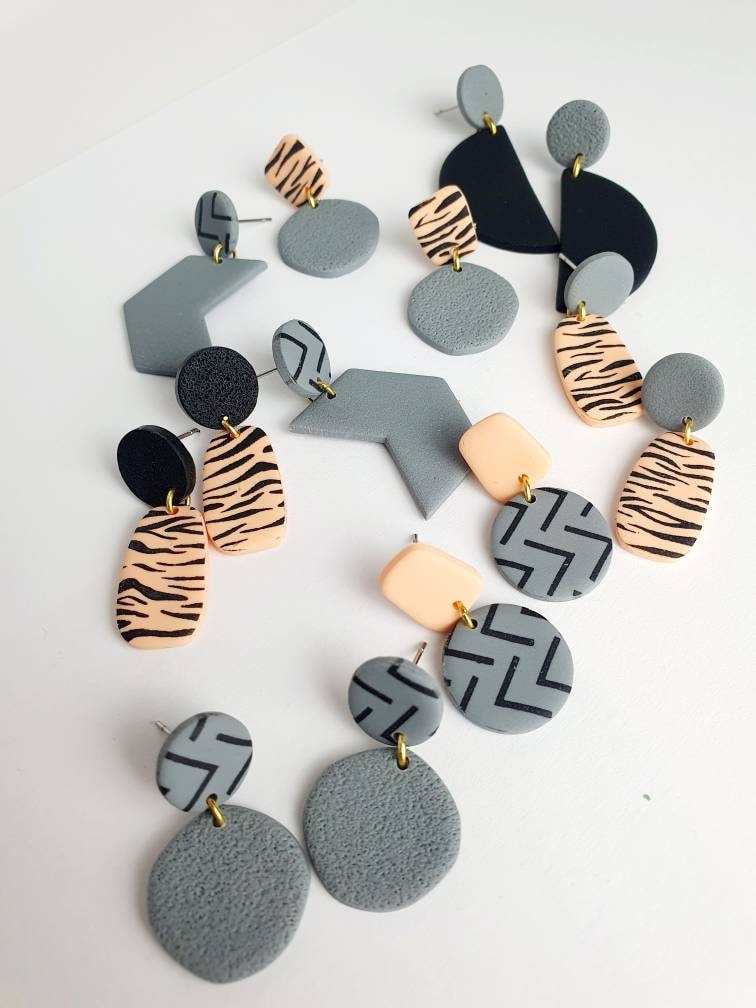 Ohrstecker Grau/Schwarz/Peach Ohrstecker Grau/Schwarz/Peach von lefuxs