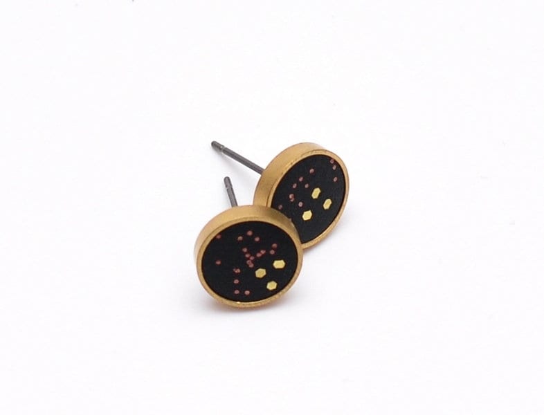 Ohrstecker Rund Schwarz Punkte Rot-Gold von lefuxs