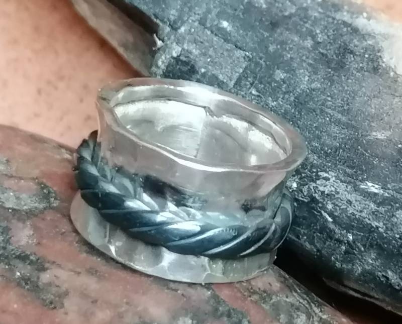 Designer Ring 55 Silber 925 Geschmiedet Geflochten Klingelring Spinnerring Teilweise Geschwärzt von leguan4u
