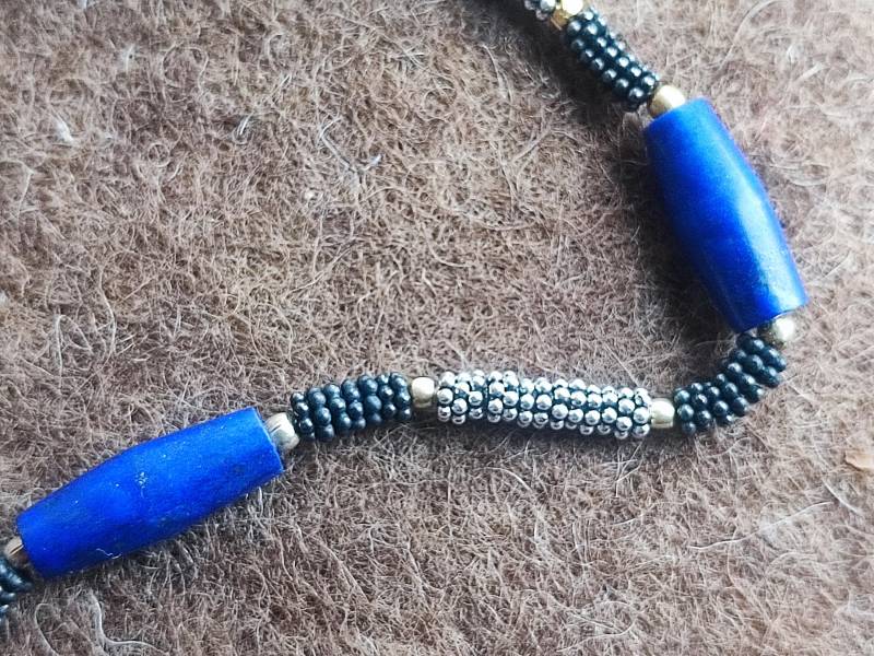 Leguan Kette Silber 925 Teilweise Vergoldet, Geschwärzt Lapis Lazuli Länge 46 cm Unikat von leguan4u