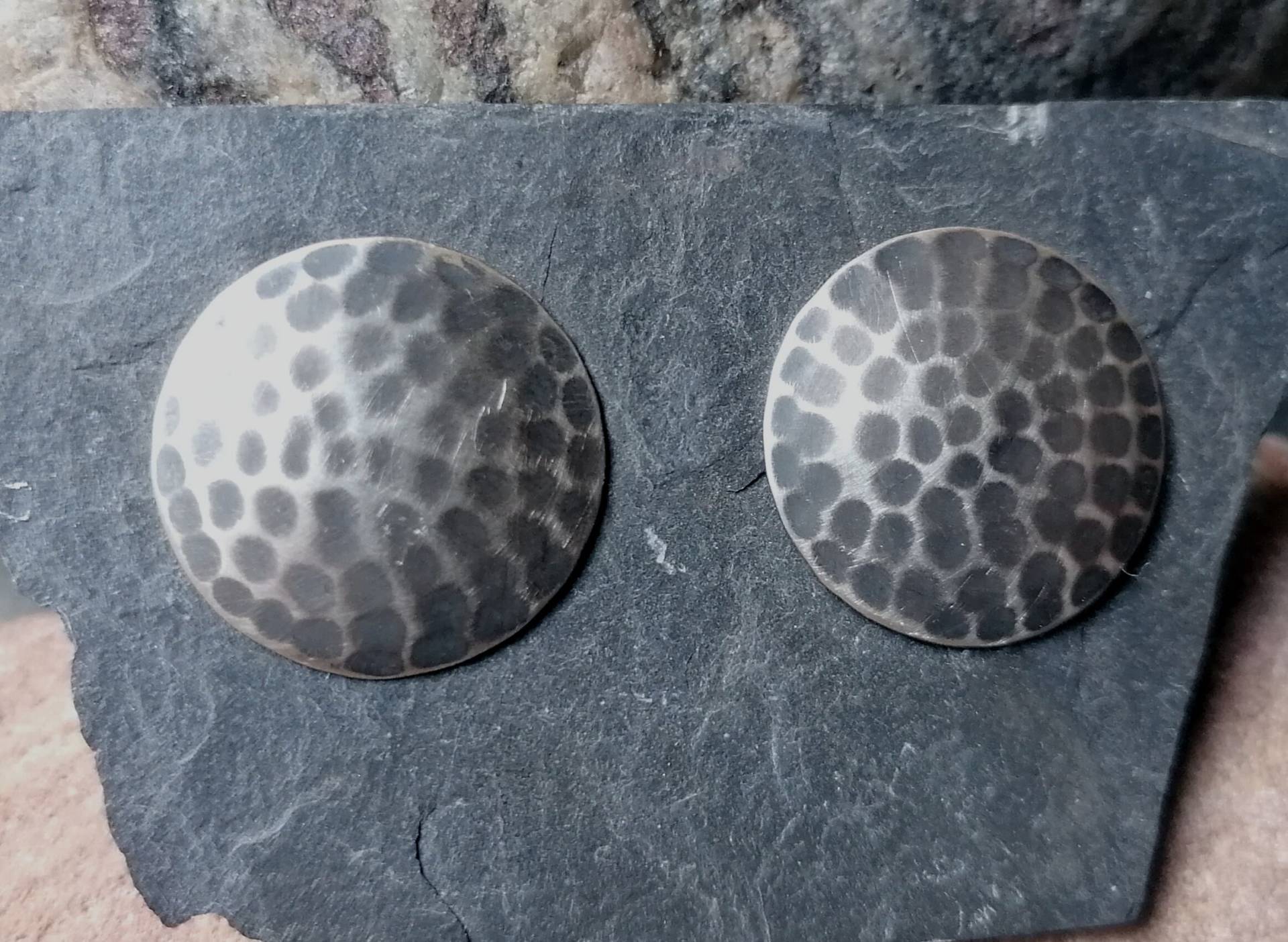 Ohrstecker Ohrschmuck Silber 925 Kreis Gewölbt Geschmiedet Geschwärzt 22, 3 Mm Ohrstecker Ohrschmuck Silber 925 Kreis Gewölbt Geschmiedet Geschwärzt 22, 3 Mm von leguan4u