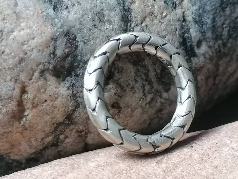 Schlichter Unikat Ring Silber 925 Schuppen Echsenring Matt Runde Schiene 55 von leguan4u
