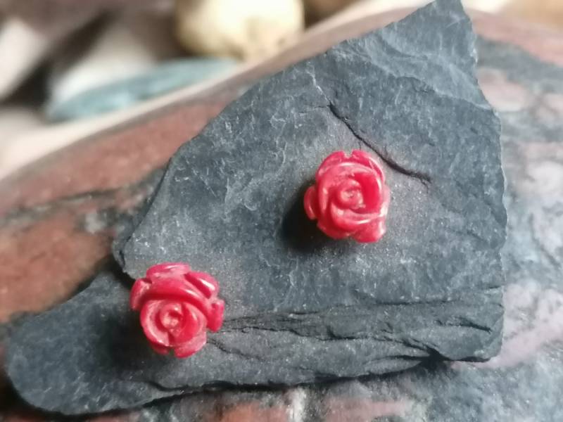 Unikat Ohrstecker Silber 925 Koralle Rosen Rot Handcut Handmade 9 Mm von leguan4u