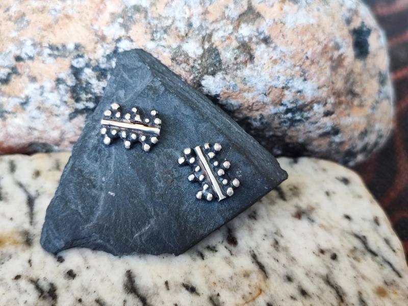 Unikat Ohrstecker Silber 925 Rechteck Kügelchen Granuliert Geschwärzt von leguan4u