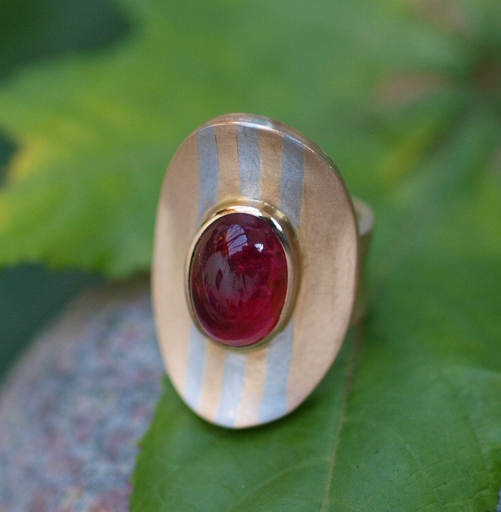 Unikat Ring Platin 950 Gold 750 Turmalin Rubellit Cabochon 55 von leguan4u