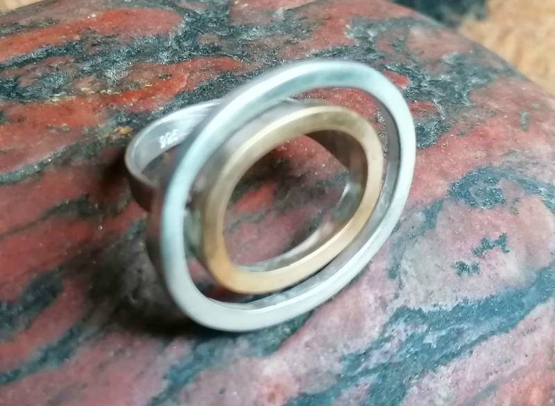 Unikat Ring Silber 925 Gold 900 Mit Ovalen Ringen Ringgröße 59 von leguan4u
