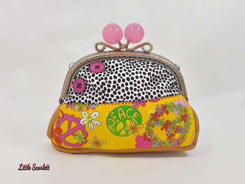 Große Geldbörse Retro-Braunem Leder Und Weißem Erbse Stoffe Schwarze Liebe von lekikiyoyo