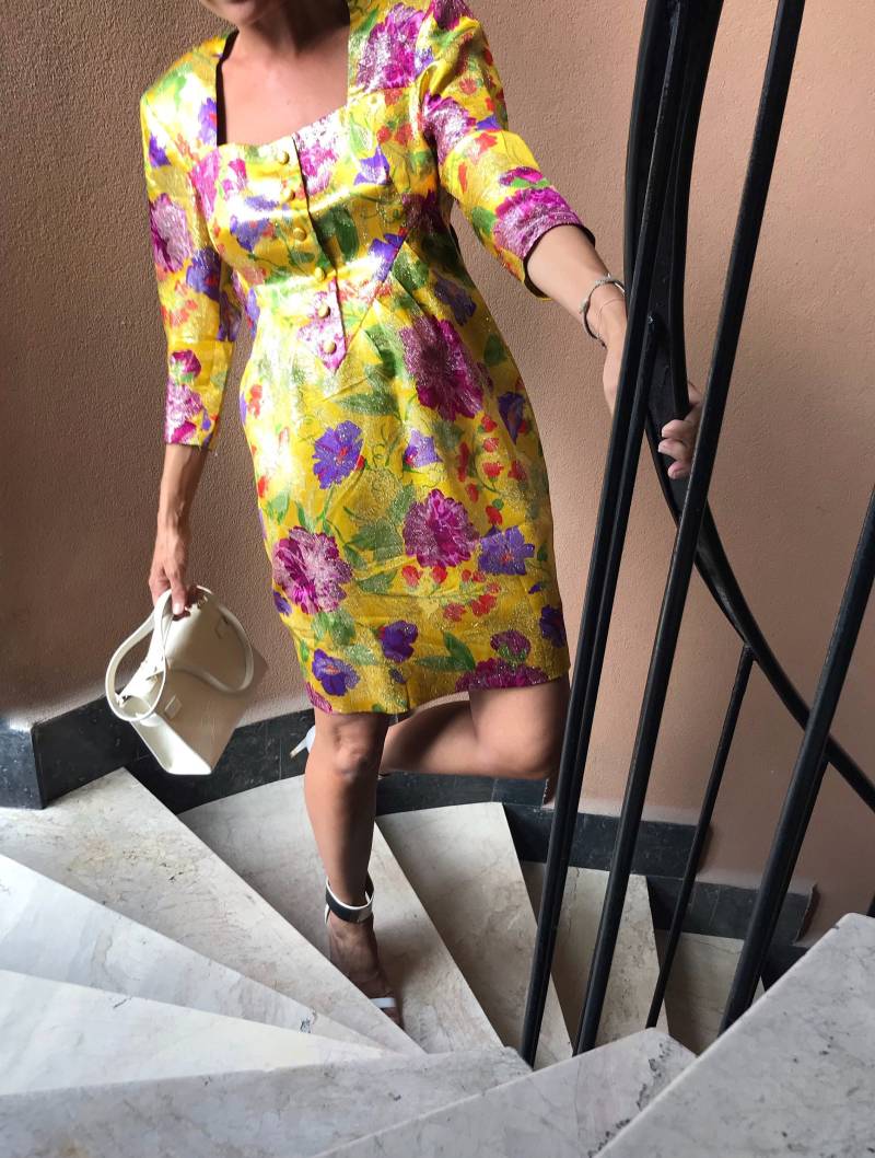 Vintage Partykleid Aus Den 80Er Jahren - Minikleid Floral Jacquard von leloopas