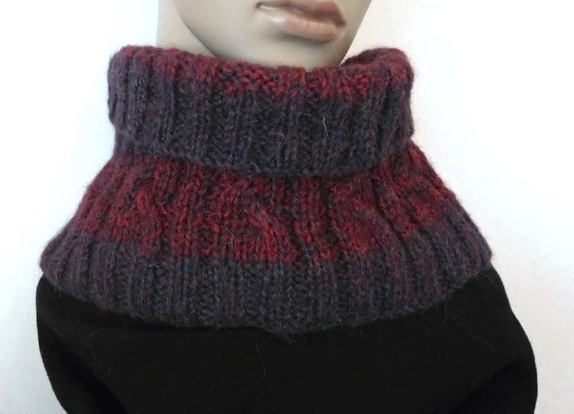 Herrenschal, Herrenschlauchschal Aus Bordeauxroter Und Marineblauer Alpakawolle, Geschenkidee Für Männer, Handgefertigtes Accessoire Herrenmützen von lemondedemartine