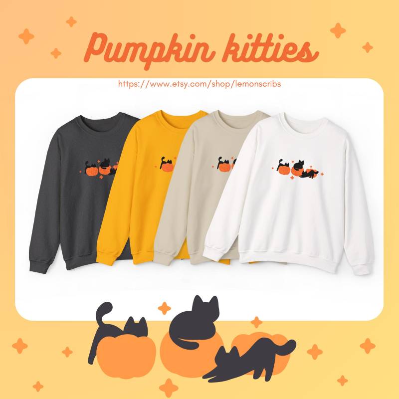 Black Cats & Pumpkins - Embroidered Sweater von lemonscribs